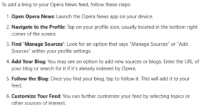 How can I add a blog to Opera News feed?
